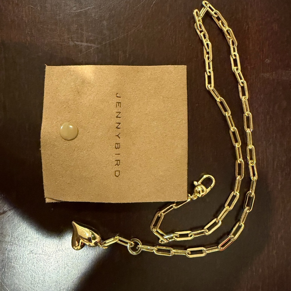 Jenny Bird Shiny Gold Heart Charm Link Necklace